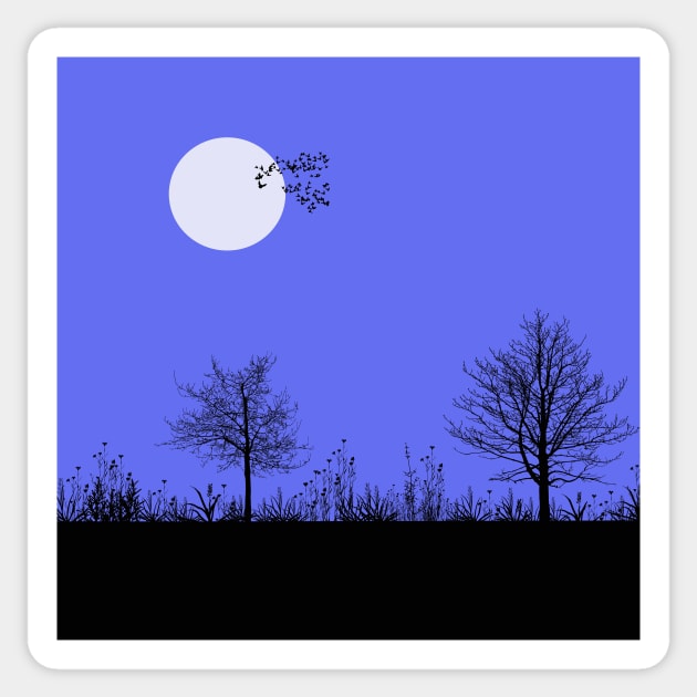 Paisaje nocturno en azul Sticker by redumbrellashop